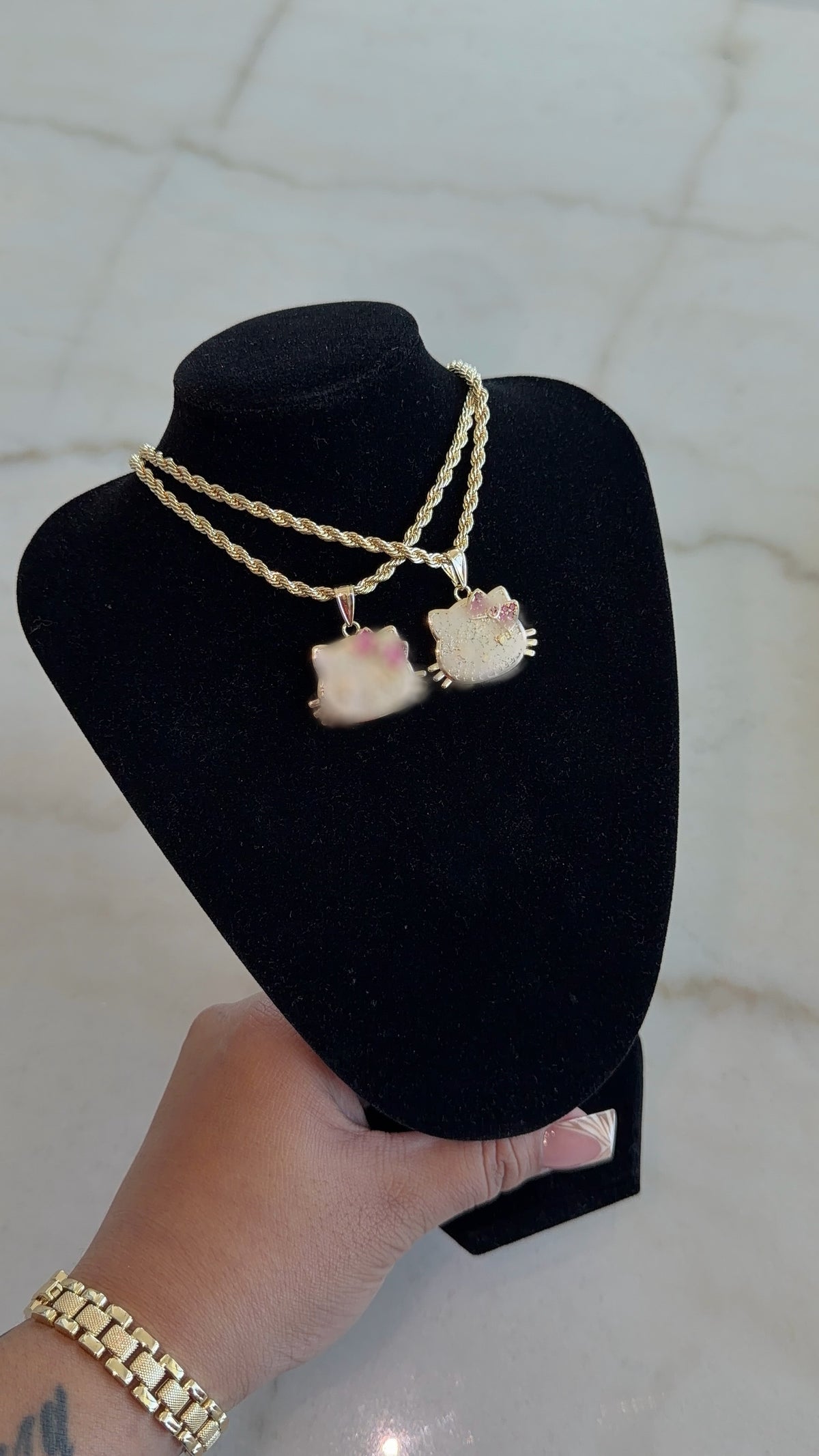 Bling Kitten Face Pink Bow Chain