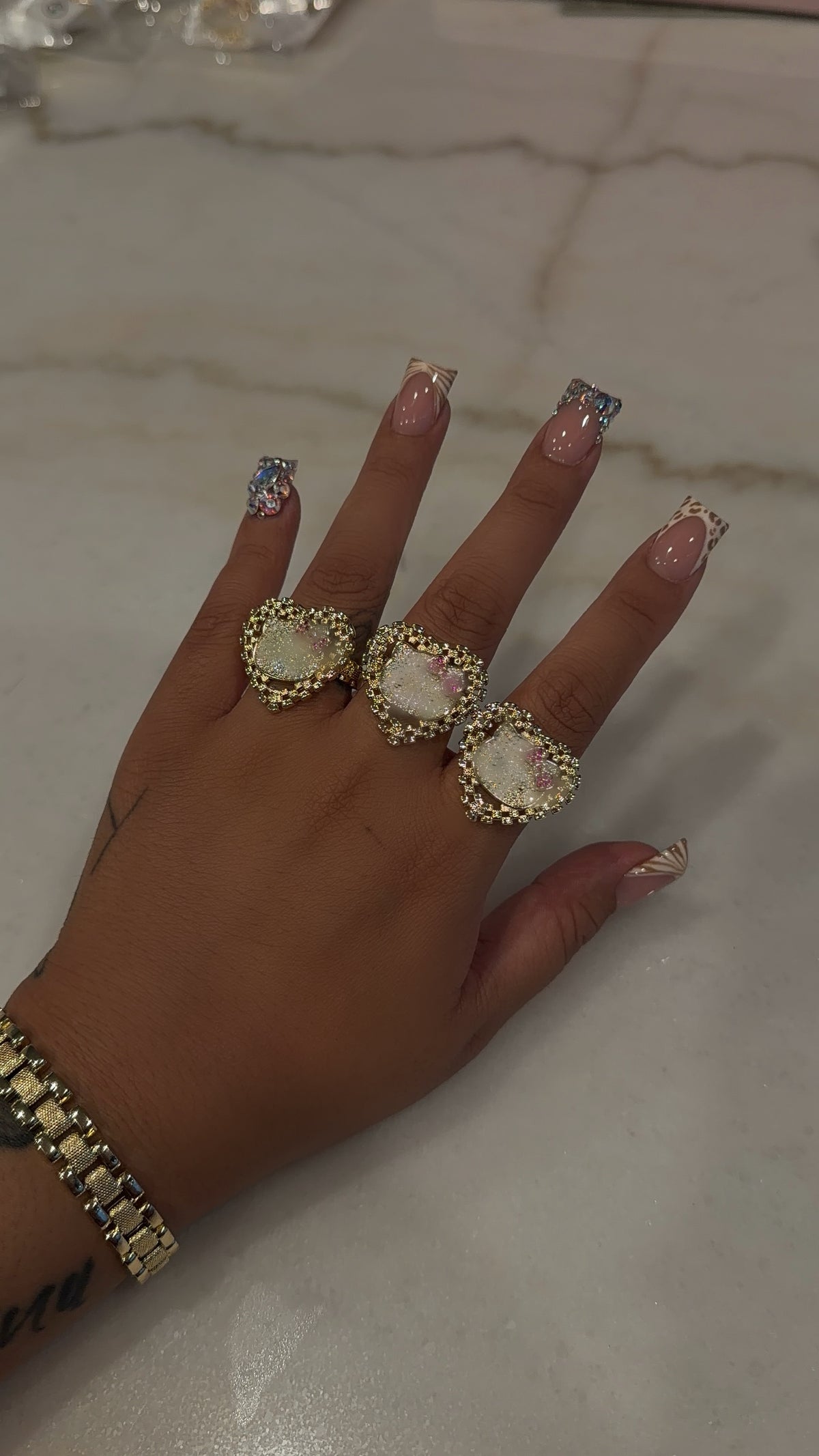 Rollie Heart Kitten Bling Face Ring