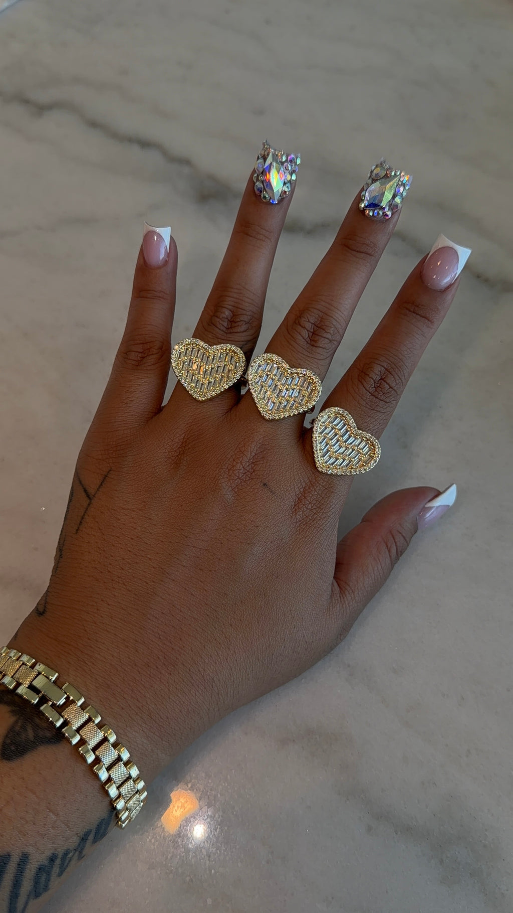Icy Big Baguette Heart Ring
