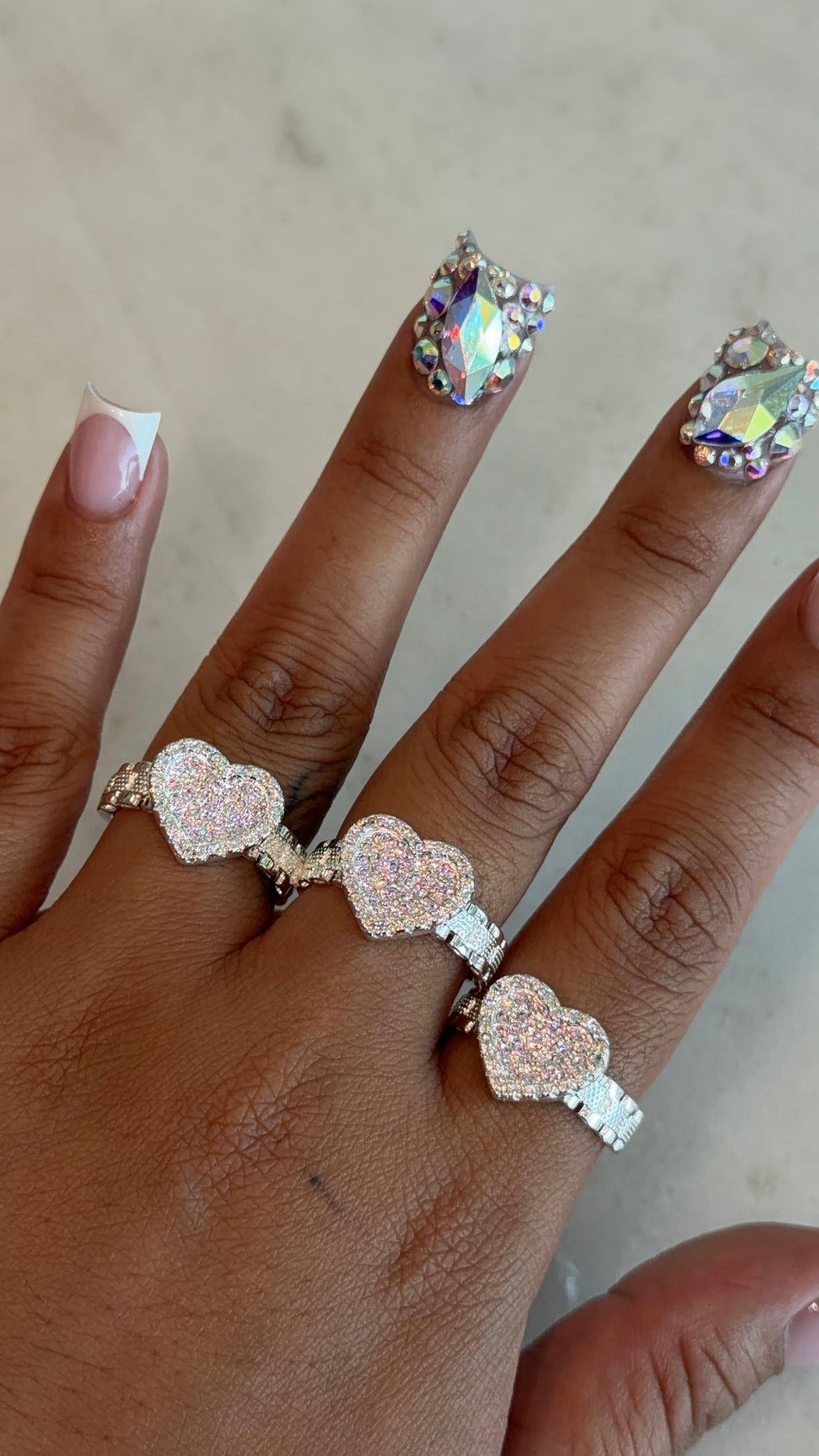 Silver Pink Heart Rollie Band Ring