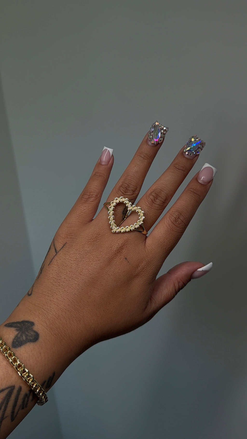 Double Finger Open Heart Rollie Ring