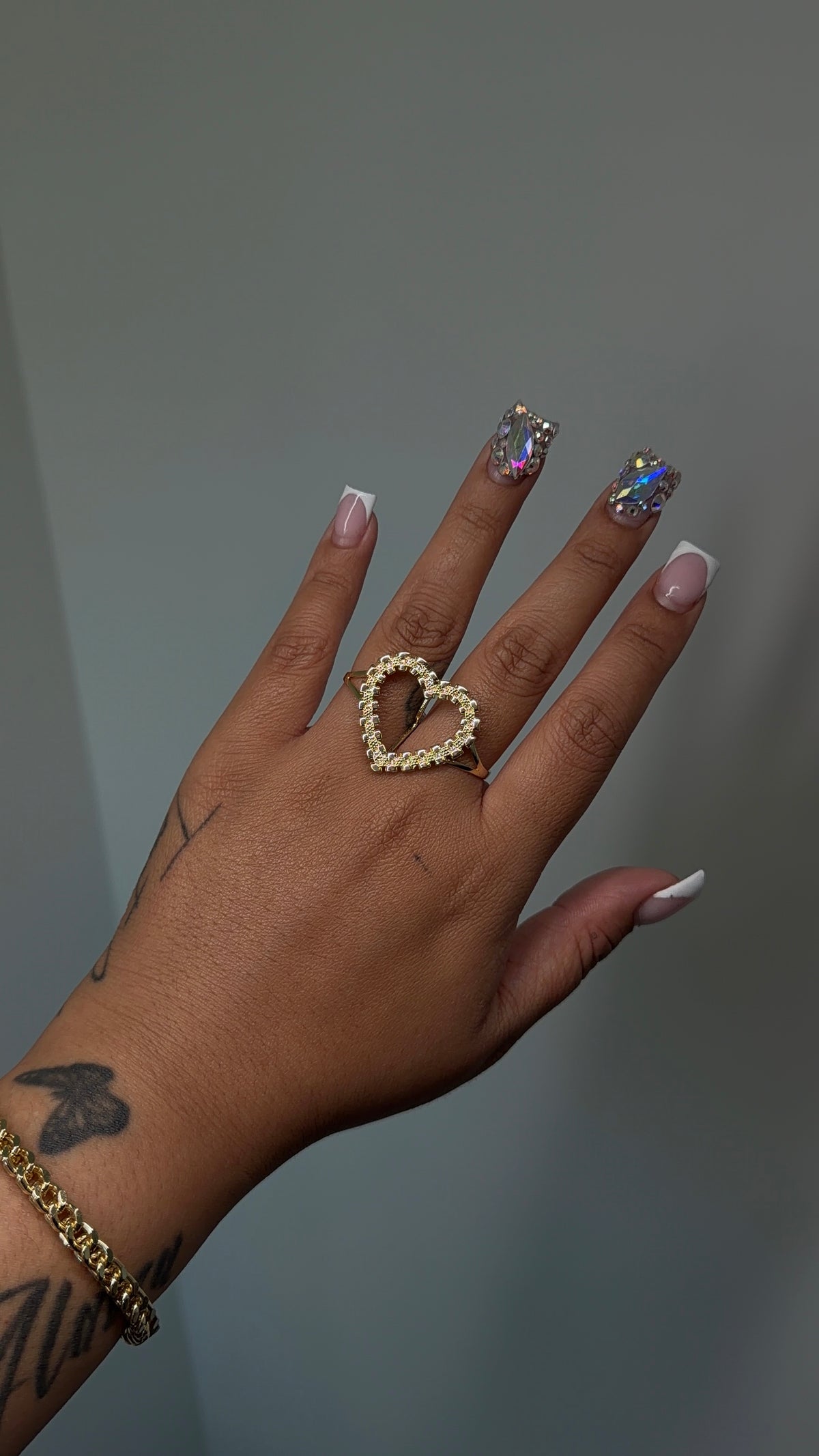 Double Finger Open Heart Rollie Ring