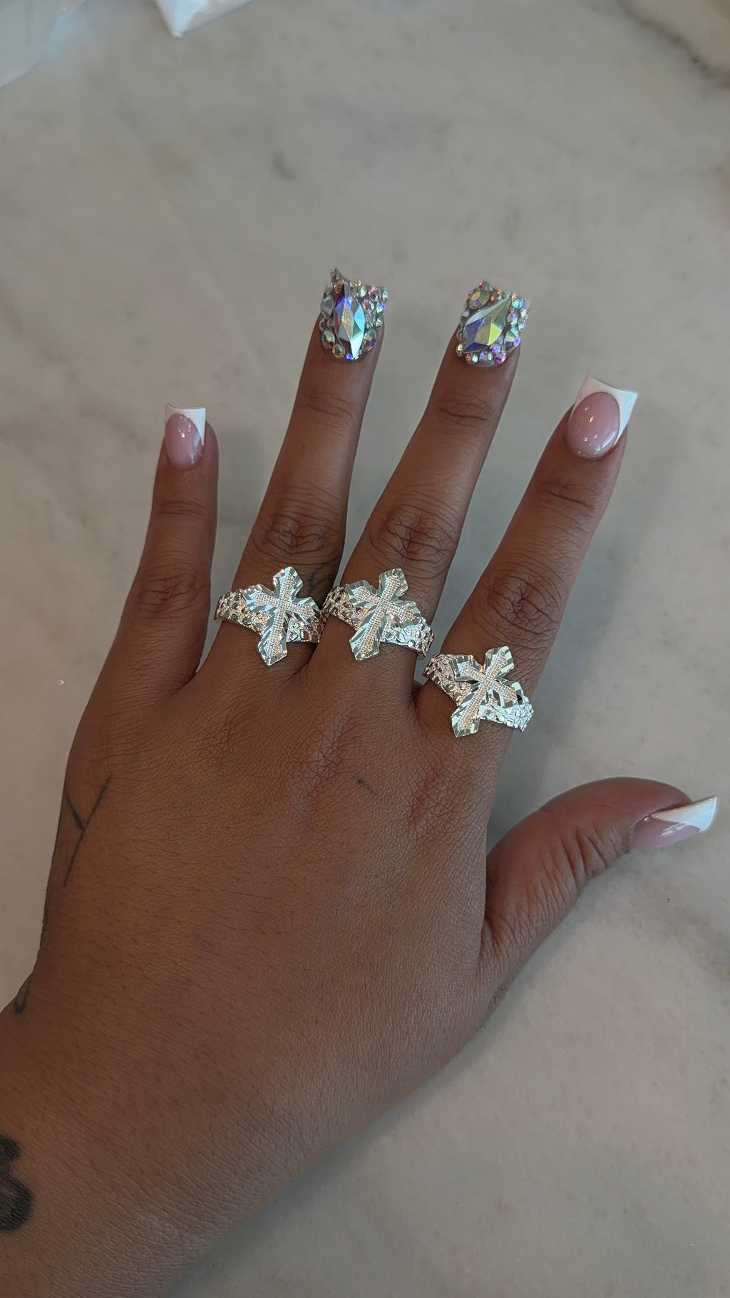 Silver Cross Nugget Ring