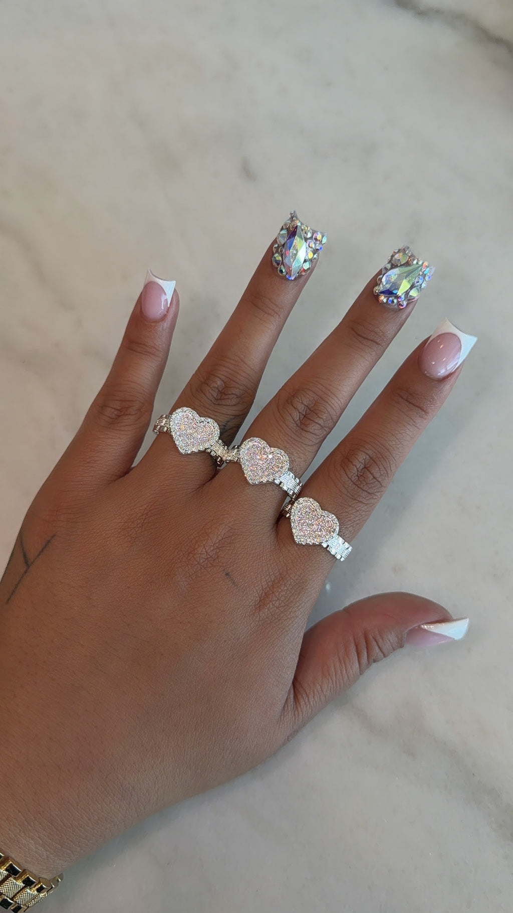 Silver Pink Heart Rollie Band Ring