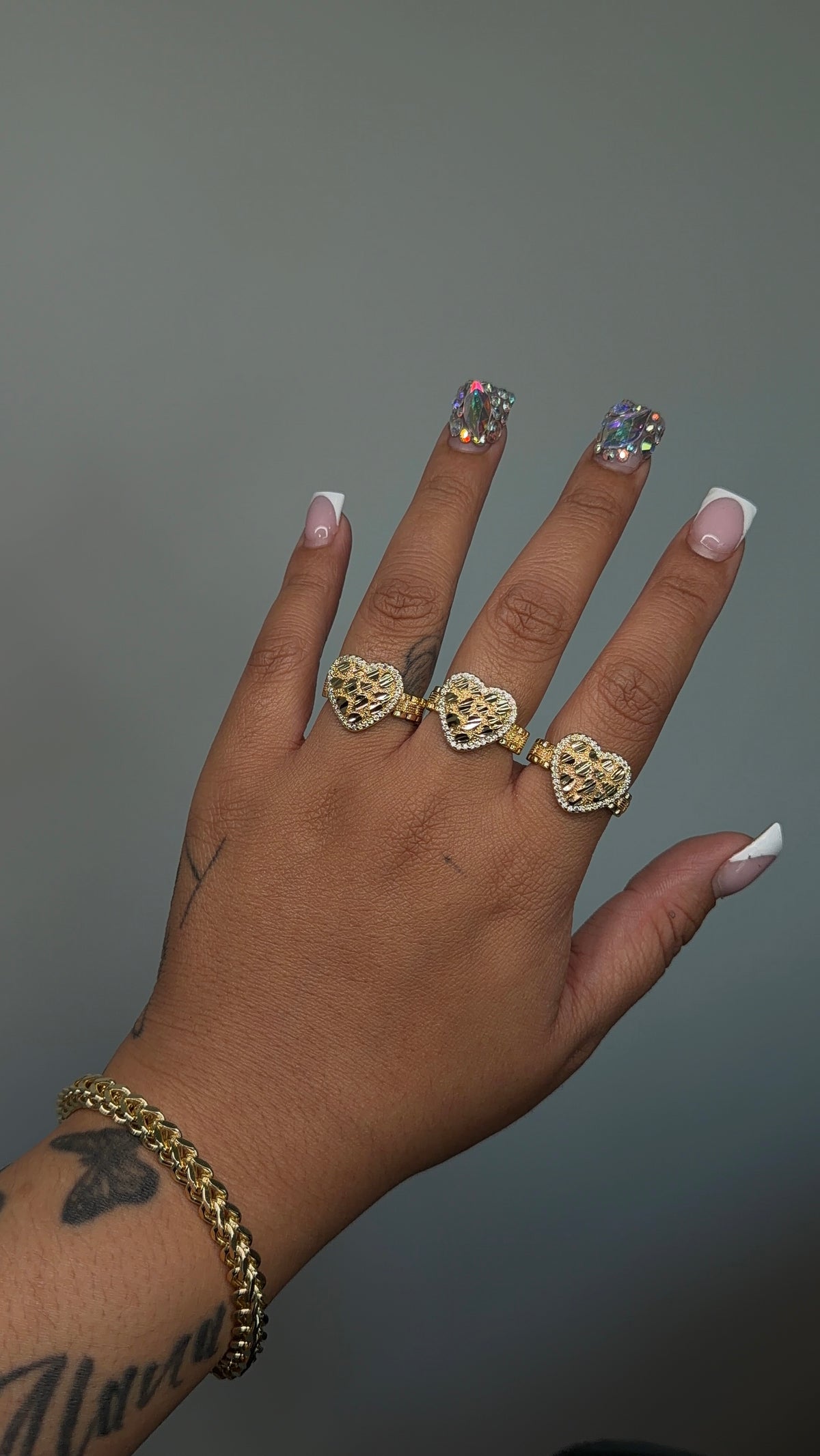 Heart Nugget Bling Rollie Band Ring
