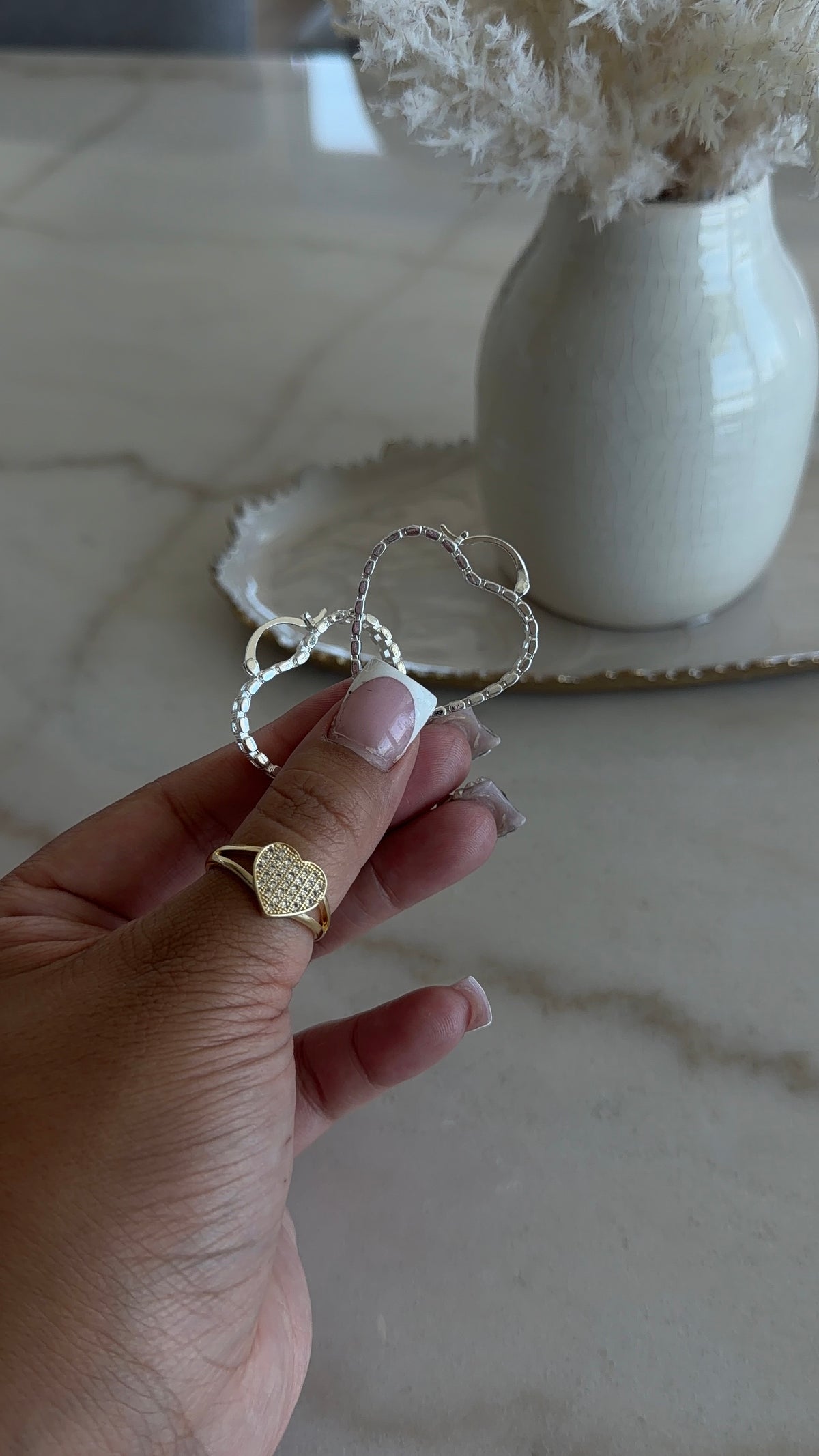 Silver Heart Rollie Hoops