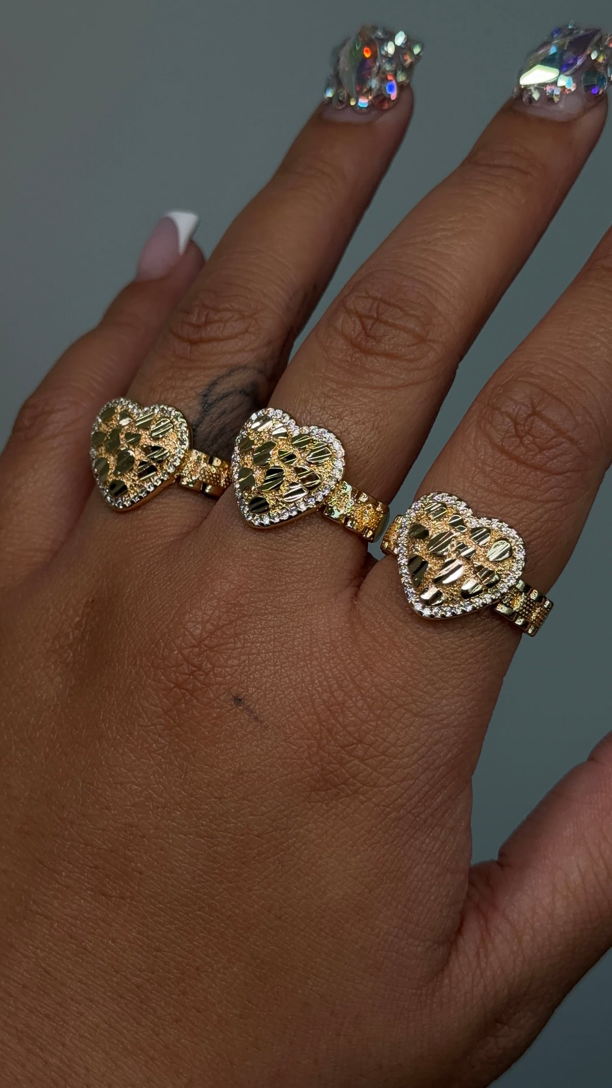 Heart Nugget Bling Rollie Band Ring