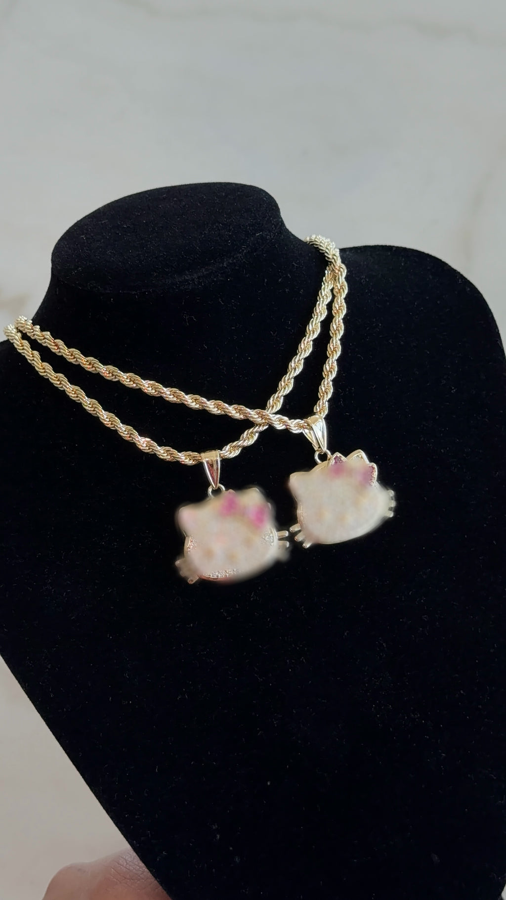 Bling Kitten Face Pink Bow Chain