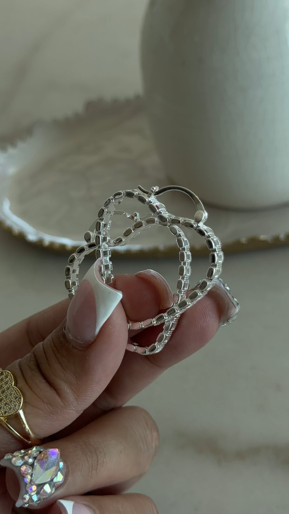 Silver Heart Rollie Hoops