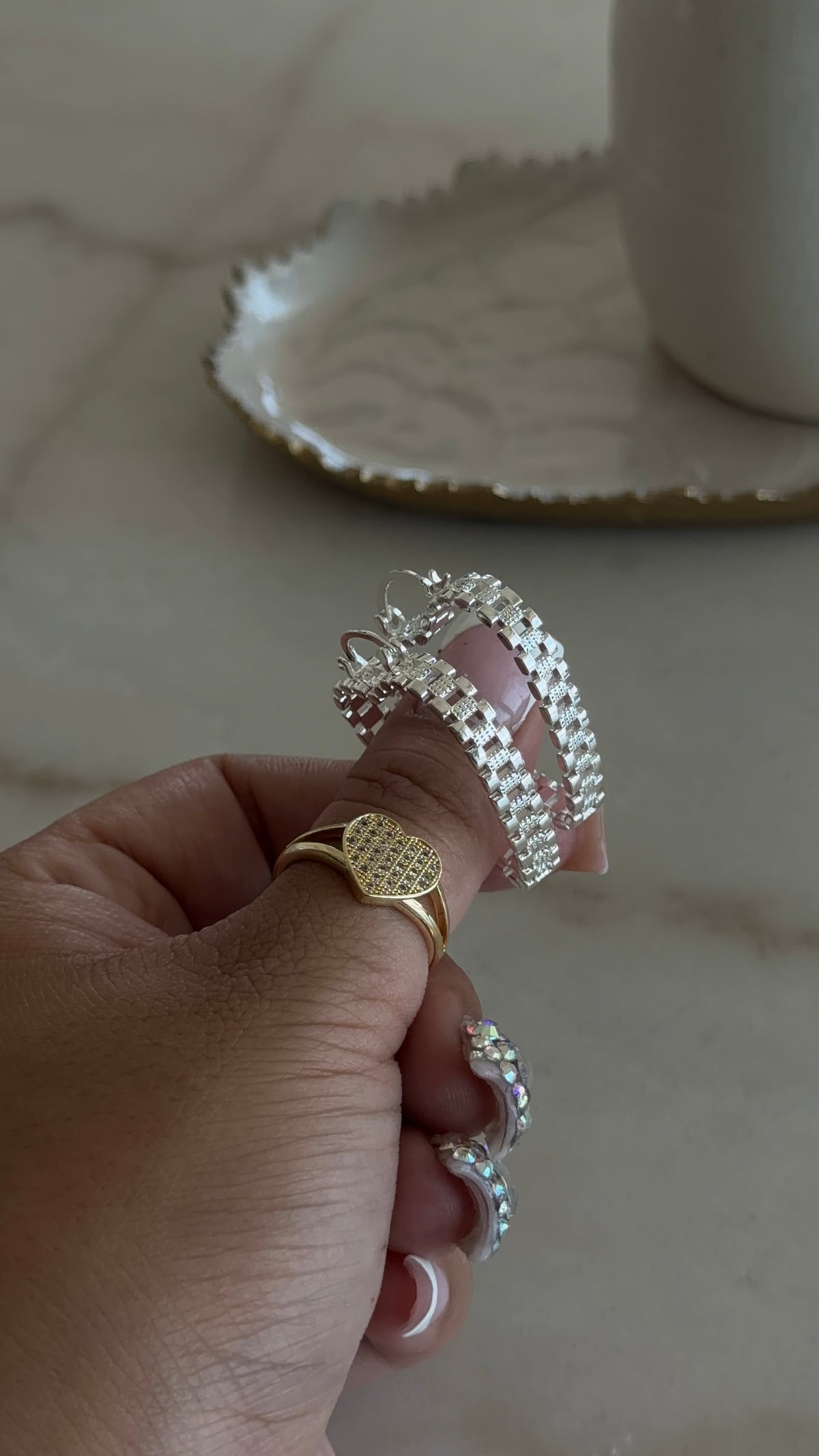 Silver Heart Rollie Hoops