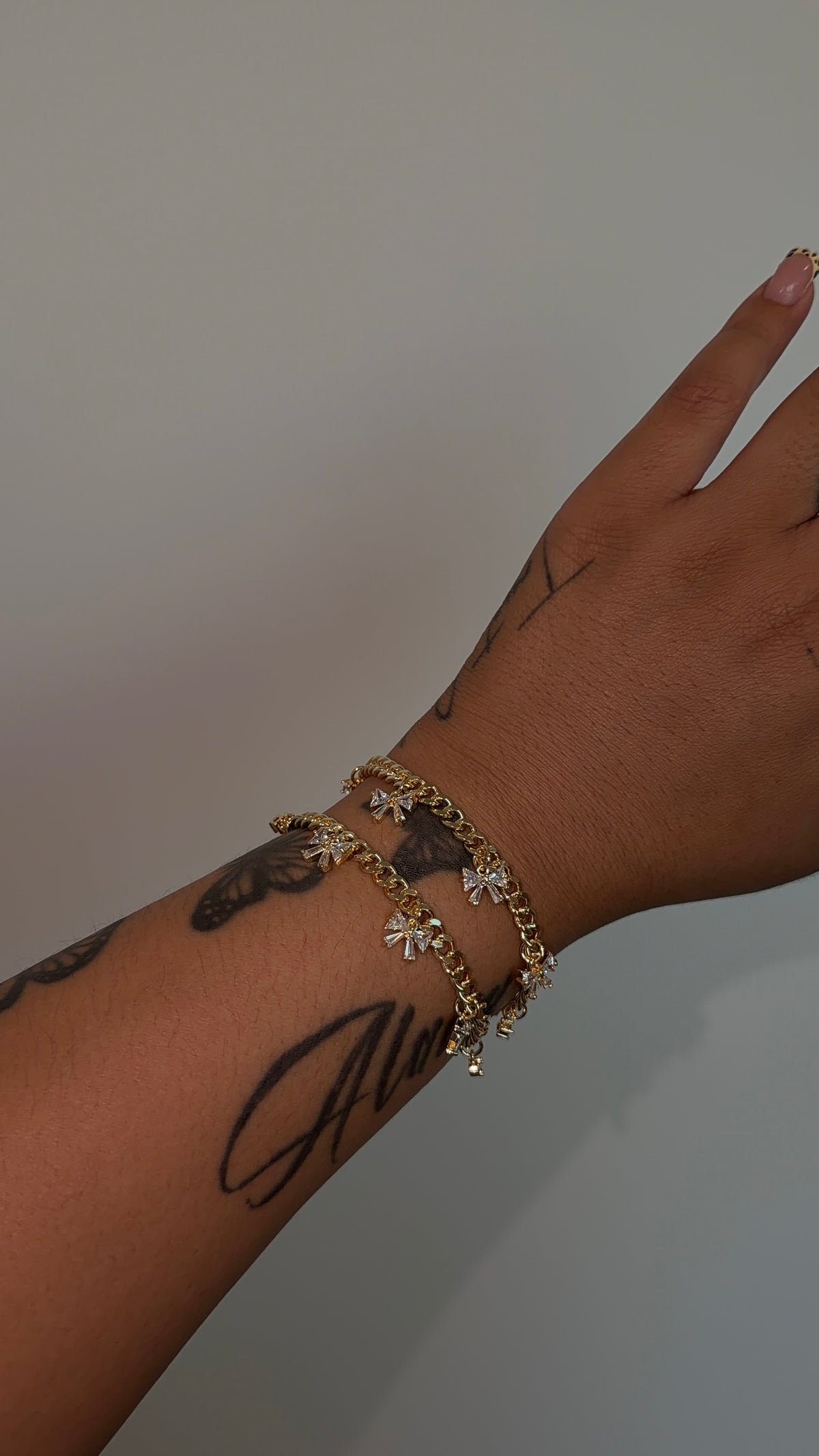 Cuban Link Bling Bow Bracelet