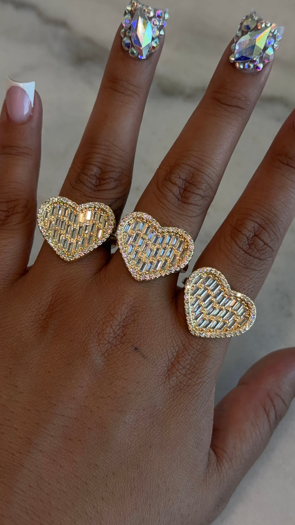 Icy Big Baguette Heart Ring