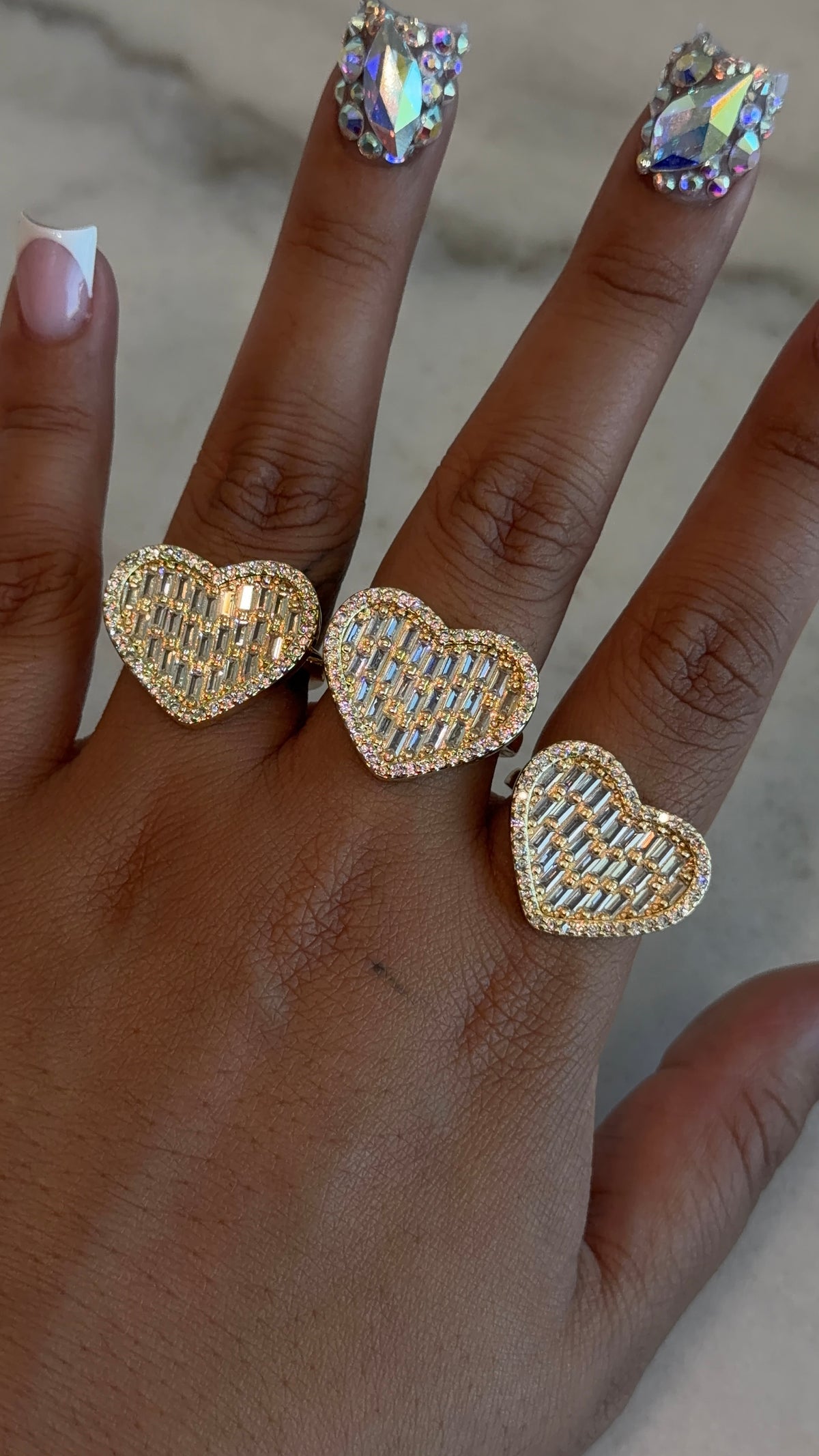 Icy Big Baguette Heart Ring
