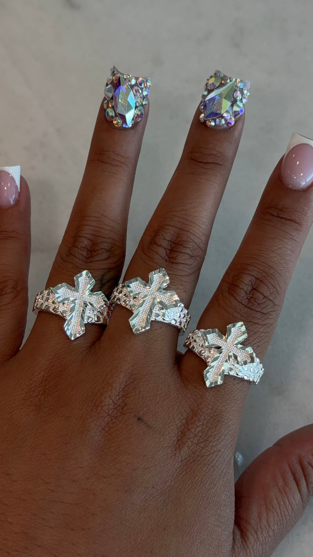 Silver Cross Nugget Ring